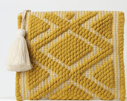 Sunset Sail Yellow Woven Clutch