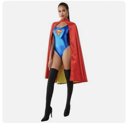 Metallic Superman Graphic Bodysuit + logo Cape