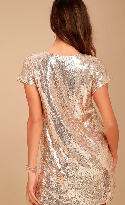 Champagne Sequin Shift Dress