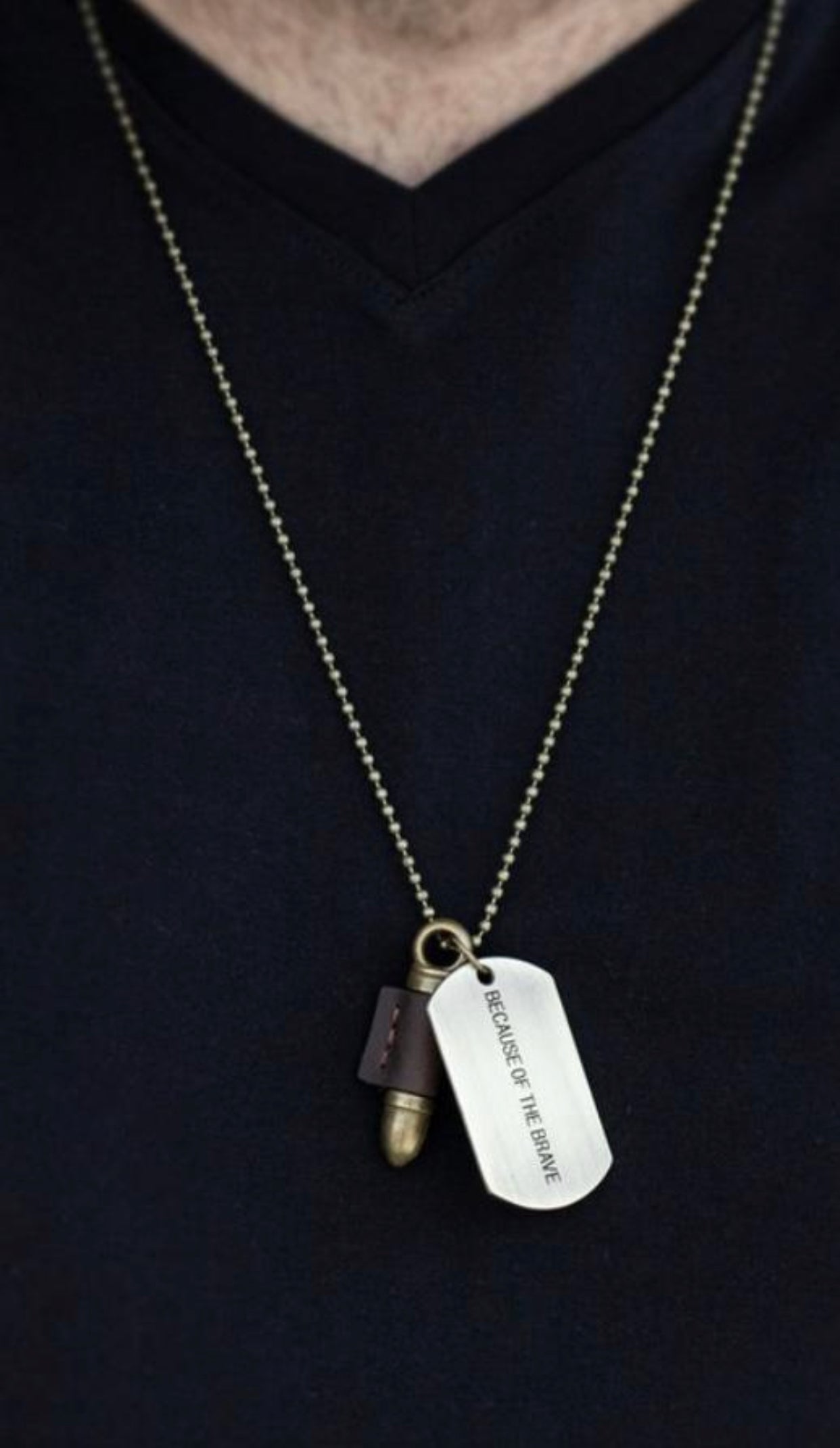 Proud Patriot Brass Bullet Dog Tag Chain