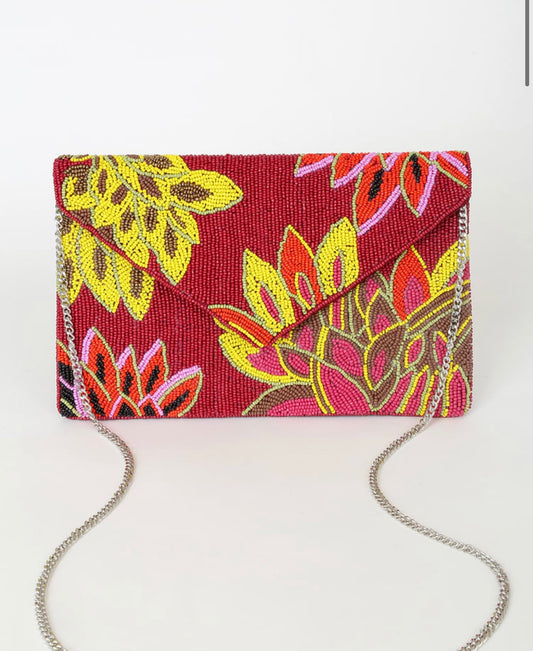 Burgundy Multi Beaded Clutch